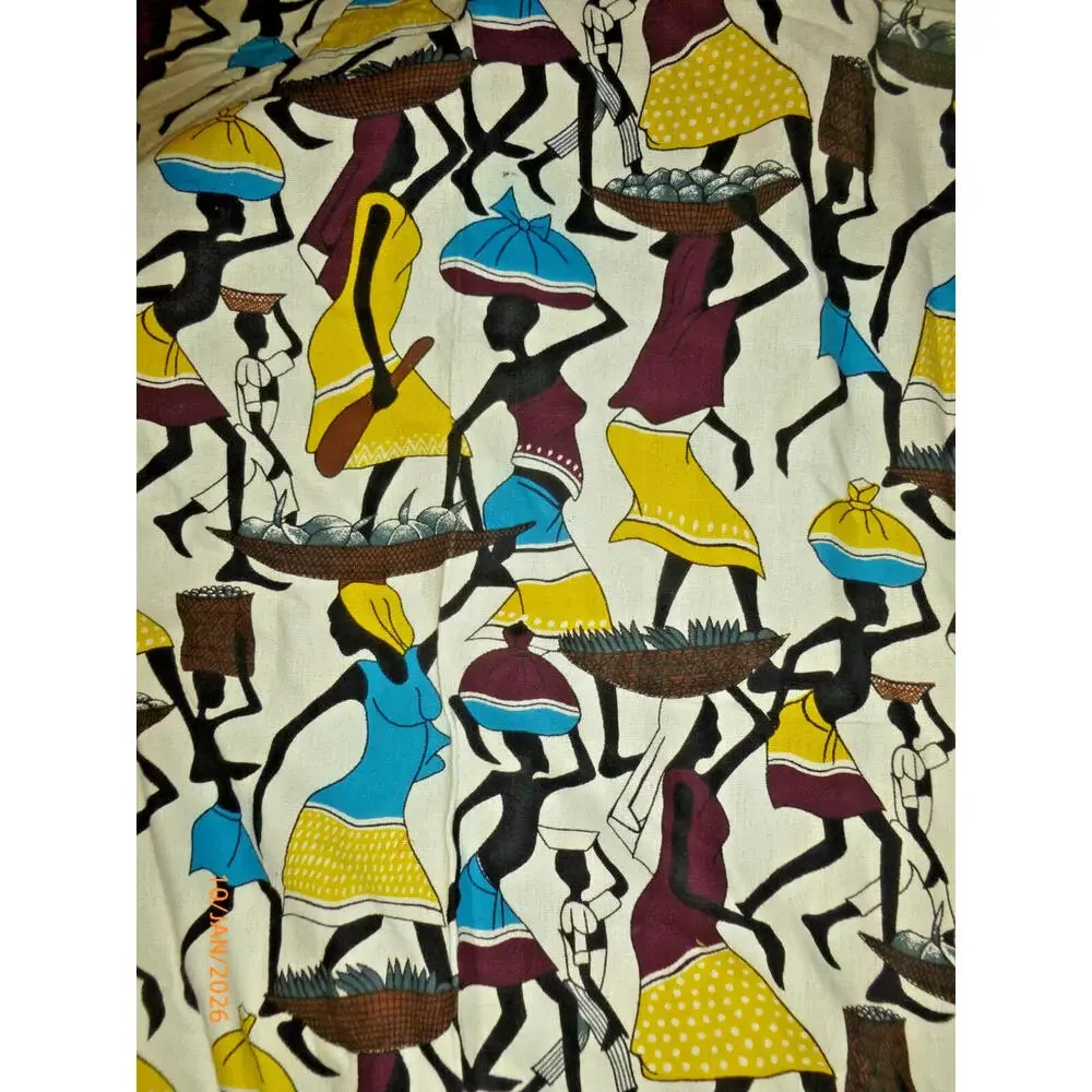 Vintage African Print Fabric Cotton Cloth Heavy Woven Screen Printed 48